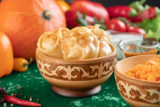 Oriental national traditional dumplings Manty horizontal