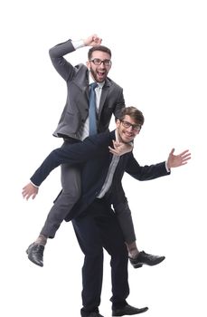 smiling young man standing in front of his colleagues. photo with copy space