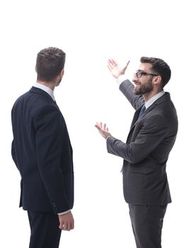 rear view. two businessmen looking at copy space. isolated on white background.