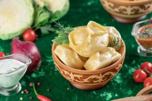 Oriental national traditional dumplings Manty horizontal