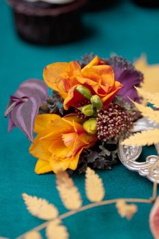 Autumn sweet dessert decorated on a table in the park