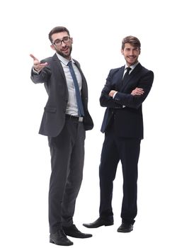 in full growth. two businessmen standing together. isolated on white background.