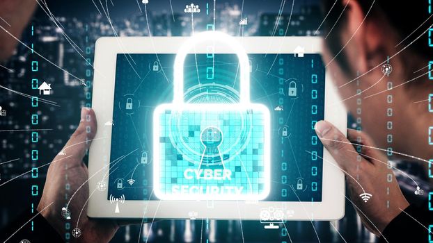 Cyber security encryption technology to protect data privacy conceptual . 3D render computer graphic .