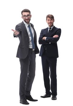 in full growth. two businessmen standing together. isolated on white background.