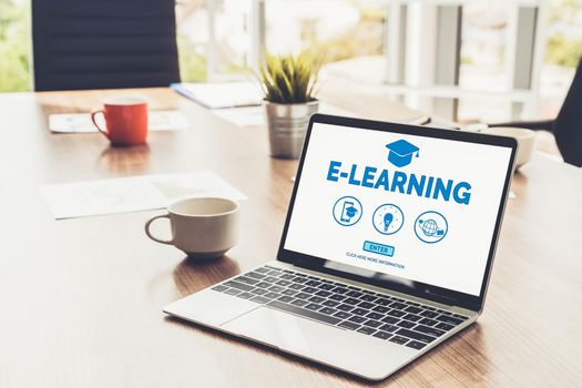 E-learning and Online Education for Student and University Concept. Video conference call technology to carry out digital training course for student to do remote learning from anywhere.