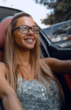 close up.young couple travelling by car. family holiday concept