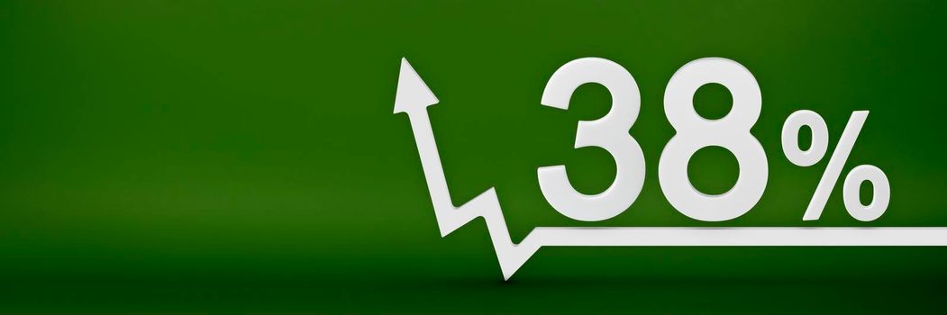 38 percent. The arrow on the graph points up. Rising prices, inflation, increase in income, increase in interest rates, taxes. 3d banner, thirty eight percent sign discount on a green background