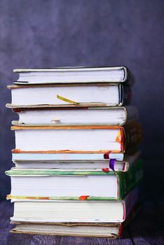 stack of books on table with copy space.