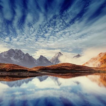 The picturesque landscape in the mountains. Upper Svaneti, Georgia, Europe. Caucasus mountains