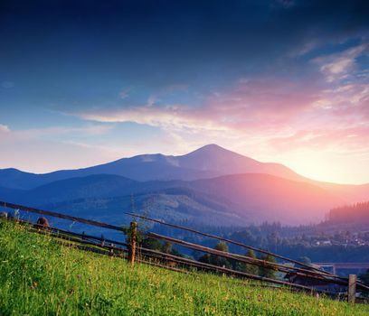 Alps mountain meadow tranquil summer view. Europe