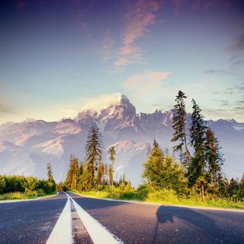 Fantastic views of the asphalt road in the mountains