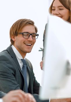 businessman uses a computer to analyze data.office weekdays