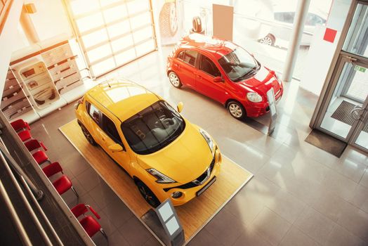 cars in the showroom at the exhibition.