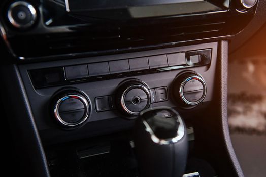of beautiful modern car close up in the cabin.