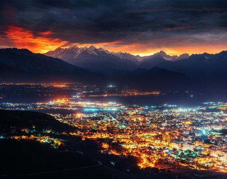 city with a night on the beach. Sicily Italy Europe