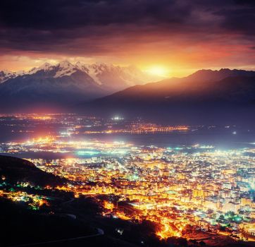 city with a night on the beach. Sicily Italy Europe
