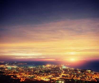 city with a night on the beach. Sicily Italy Europe
