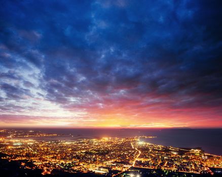city with a night on the beach. Sicily Italy Europe