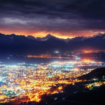 city with a night on the beach. Sicily Italy Europe