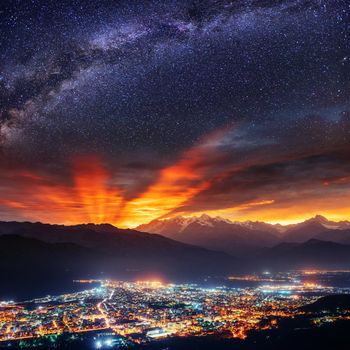 Starry Sky over the city by the sea Sicily