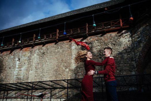 Happy couple in love on the streets of the beautiful city.
