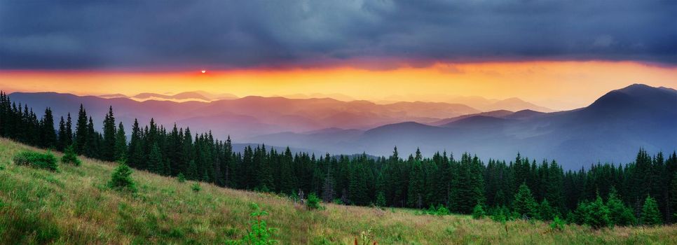 colorful sky with sun background in mountains. sunset, sunrise. Ukraine. Europe