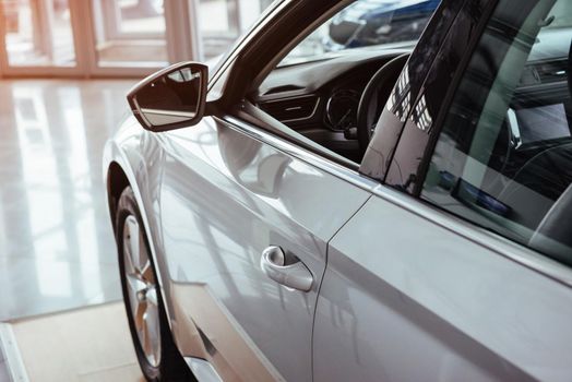 of beautiful modern car close up in the cabin.