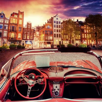 Beautiful vintage car on the street in Amsterdam, Netherlands.