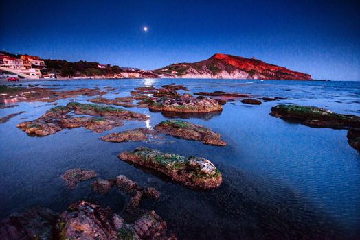 The night sky over the sea. Location cape San Vito. Sicilia, Italy, Europe. Mediterranean and Tyrrhenian sea.