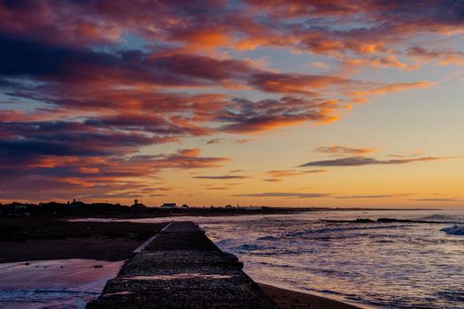 Fantastic view of the nature reserve Monte Cofano. Dramatic scene. Sunset over sea. Location cape San Vito. Sicilia, Italy, Europe. Mediterranean and Tyrrhenian sea.