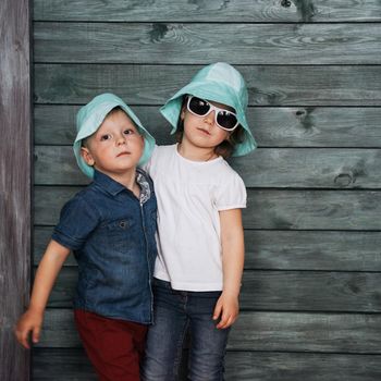 Happy young children siblings. Beautiful exhibition. Ukraine Europe