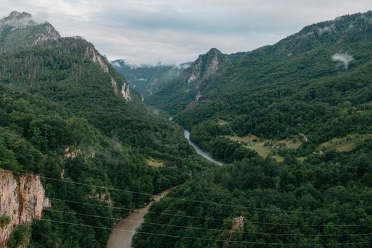 Tara River, view from the bridge, north Montenegro. Canyon of river Tara, deepest canyon in the Europe, second in the world. State of Montenegro