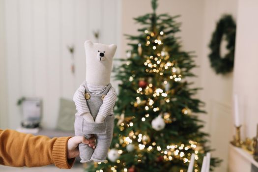 Christmas and New Year background with decorations and toys.