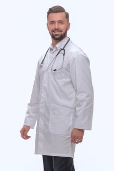 in full growth. medical professional with stethoscope .isolated on white background