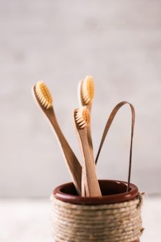 zero waste bamboo teeth brush. High quality photo