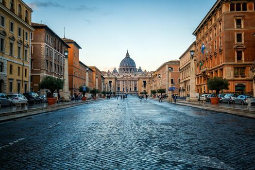 Vatican City, Vatican, Oct 6, 2017: Street in front of St Peter 's Basilica in Vatican, Rome, Italy. Saint Peter's is a church built in Renaissance style located in Vatican City, Rome, Italy.