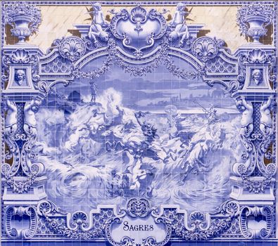 Image on national portuguese blue azulejo tile, Lisboa