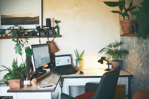 Still life shot of a workstation in a rustic apartment