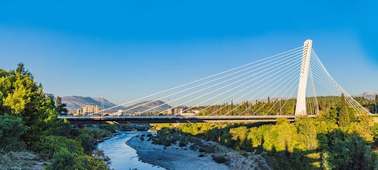 Millennium bridge over Moraca river in Podgorica, Montenegro.