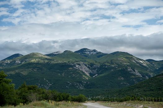 White clouds over Velebit mountains from Grobnik, Pothum, Croatia. Look on national park Velebit.