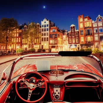 Beautiful vintage car on the street in Amsterdam, Netherlands.