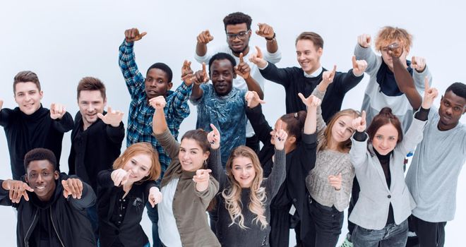 top view . group of diverse young people looking at the camera