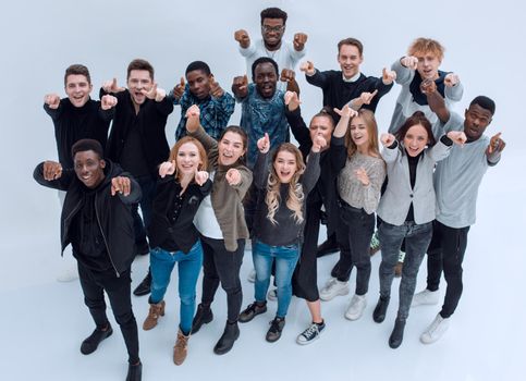 top view . group of diverse young people looking at the camera