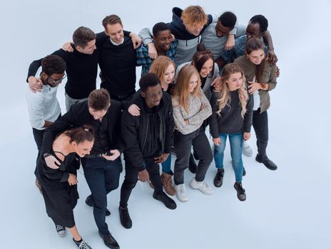 top view . group of diverse young people looking at the camera