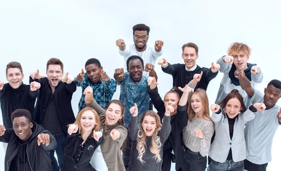 top view . group of diverse young people looking at the camera