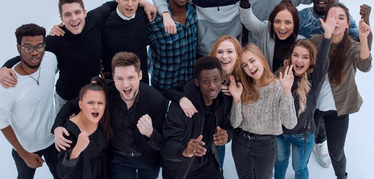 top view . group of diverse young people looking at the camera