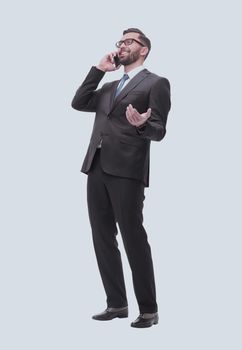 full length .concerned businessman . isolated on white background