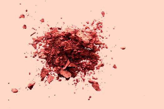 Beauty and makeup flatlay design, mineral organic eyeshadow as powder cosmetics, blush or crushed cosmetic product as make-up background.