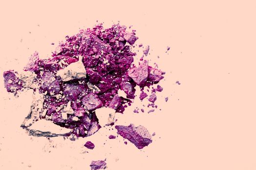 Beauty and makeup flatlay design, mineral organic eyeshadow as powder cosmetics, blush or crushed cosmetic product as make-up background.