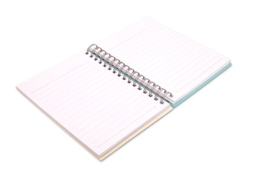 Opened spiral notebook isolated on white background